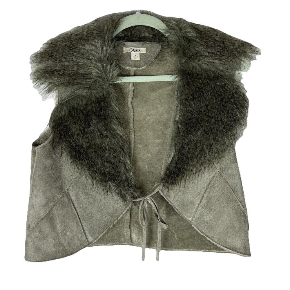 Cato Womens Faux Fur Suede Beige Brown Tie Vest Size Small